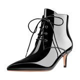Pointed Toe Lace Up Low Heel Boots