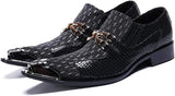 Pointed Metal Toe Crocodile Texture Low Top Slip on Oxford Shoes