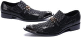 Pointed Metal Toe Crocodile Texture Low Top Slip on Oxford Shoes