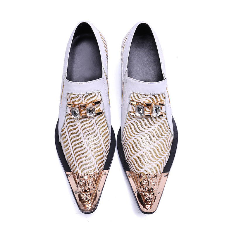 Pointed Metal Toe Rhinestones Slip On Shoes