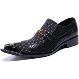 Pointed Metal Toe Crocodile Texture Low Top Slip on Oxford Shoes