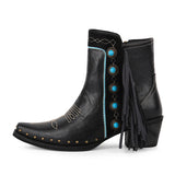 Poined Toe Tassel Buckle Ankle Boots