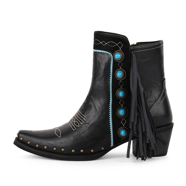 Poined Toe Tassel Buckle Ankle Boots