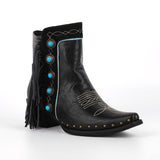 Poined Toe Tassel Buckle Ankle Boots