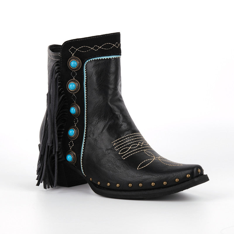 Poined Toe Tassel Buckle Ankle Boots