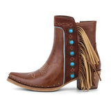 Poined Toe Tassel Buckle Ankle Boots