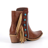 Poined Toe Tassel Buckle Ankle Boots