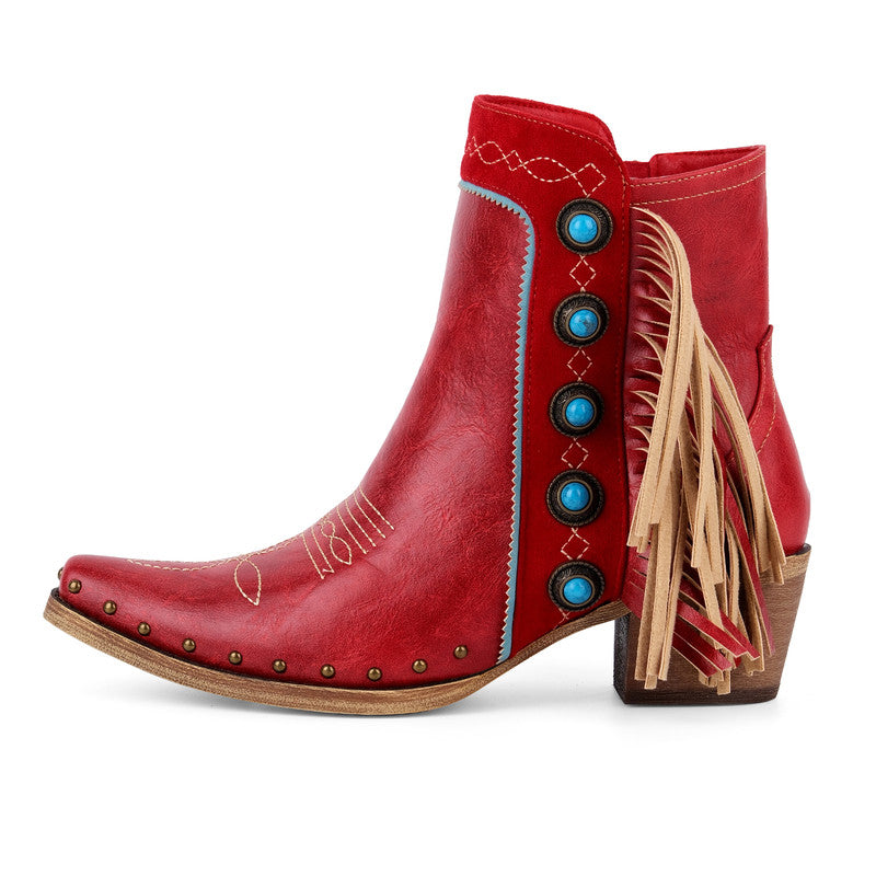 Poined Toe Tassel Buckle Ankle Boots