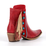 Poined Toe Tassel Buckle Ankle Boots
