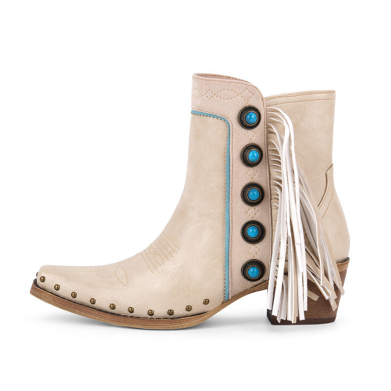 Poined Toe Tassel Buckle Ankle Boots
