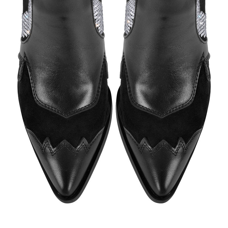Pointed Toe Diamond Tassel Thick Heel Boots