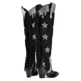Pointed Toe Diamond Tassel Thick Heel Boots