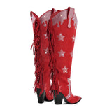 Pointed Toe Diamond Tassel Thick Heel Boots