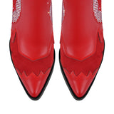 Pointed Toe Diamond Tassel Thick Heel Boots