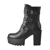 Platform Metal Buckle Chunky Heel Ankle Boots