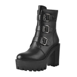 Platform Metal Buckle Chunky Heel Ankle Boots