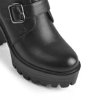 Platform Metal Buckle Chunky Heel Ankle Boots