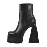 Platform Square Toe Chunky Heel Ankle Boots