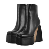 Platform Square Toe Chunky Heel Ankle Boots