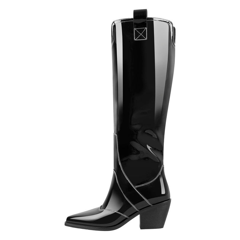 Pointed Toe Black Patent Cowboy Boots