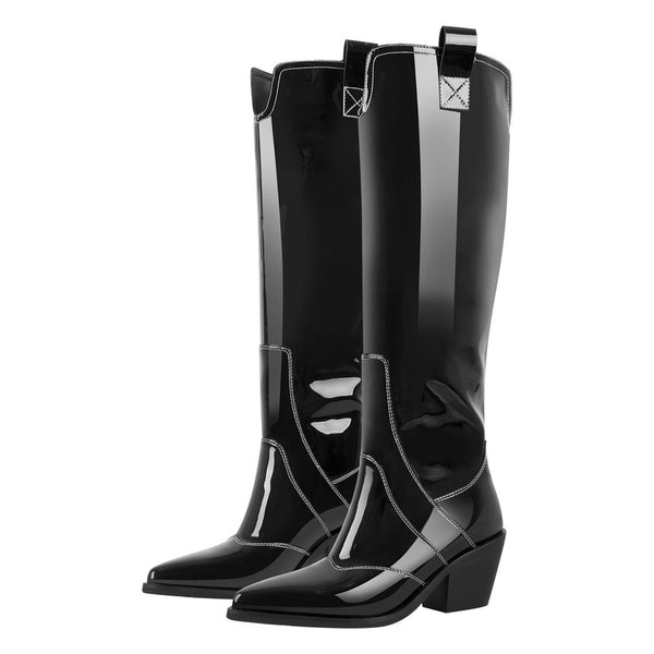 Pointed Toe Black Patent Cowboy Boots