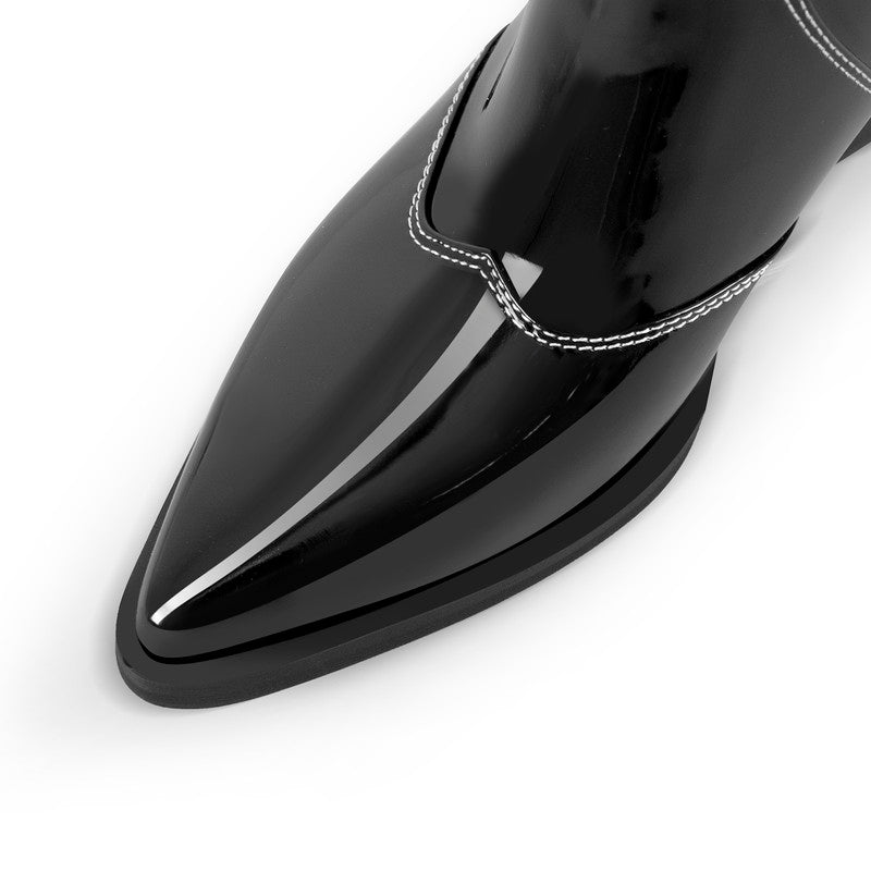 Pointed Toe Black Patent Cowboy Boots