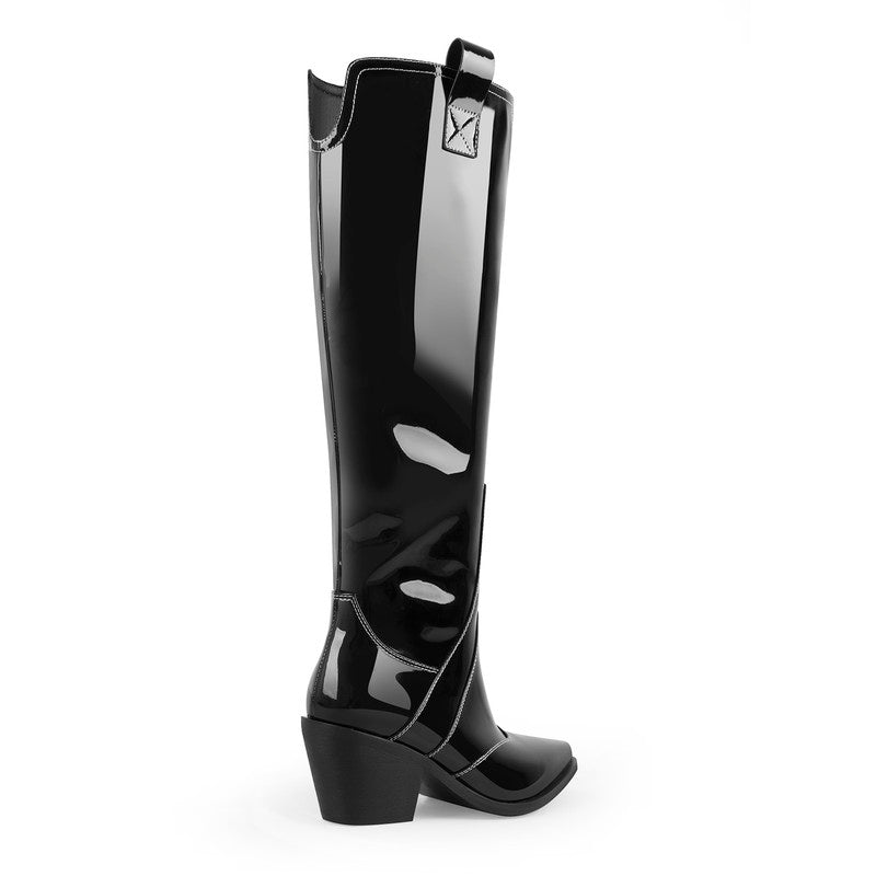 Pointed Toe Black Patent Cowboy Boots