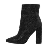Rhinestone Chunky Heel Ankle Boots