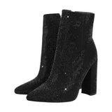 Rhinestone Chunky Heel Ankle Boots