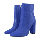 Rhinestone Chunky Heel Ankle Boots