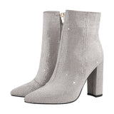 Rhinestone Chunky Heel Ankle Boots