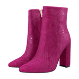 Rhinestone Chunky Heel Ankle Boots