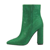 Rhinestone Chunky Heel Ankle Boots