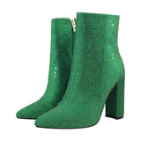 Rhinestone Chunky Heel Ankle Boots