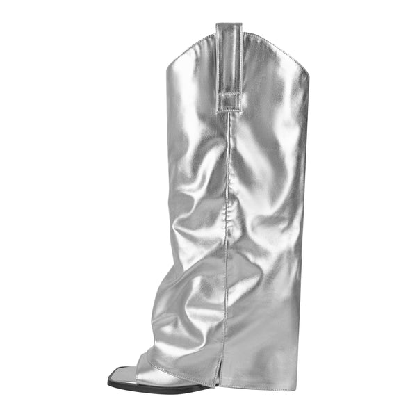 Metallic Open Toe Wedge Heel Boots