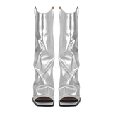 Metallic Open Toe Wedge Heel Boots