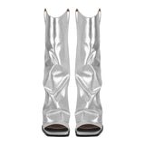 Metallic Open Toe Wedge Heel Boots