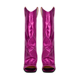 Metallic Open Toe Wedge Heel Boots