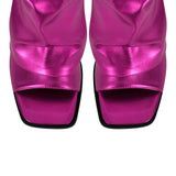 Metallic Open Toe Wedge Heel Boots