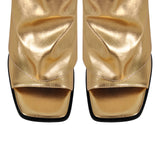 Metallic Open Toe Wedge Heel Boots
