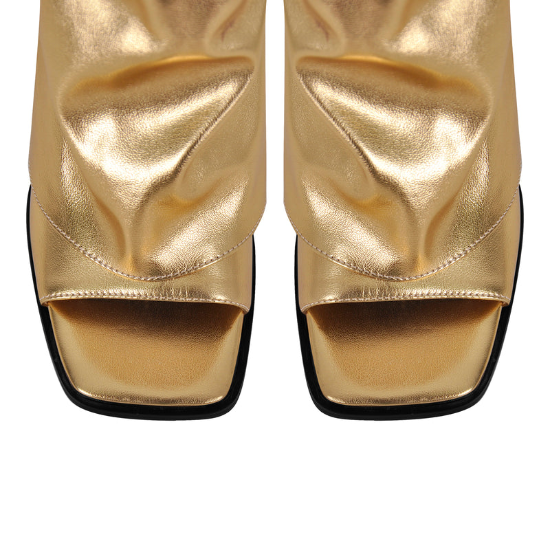 Metallic Open Toe Wedge Heel Boots