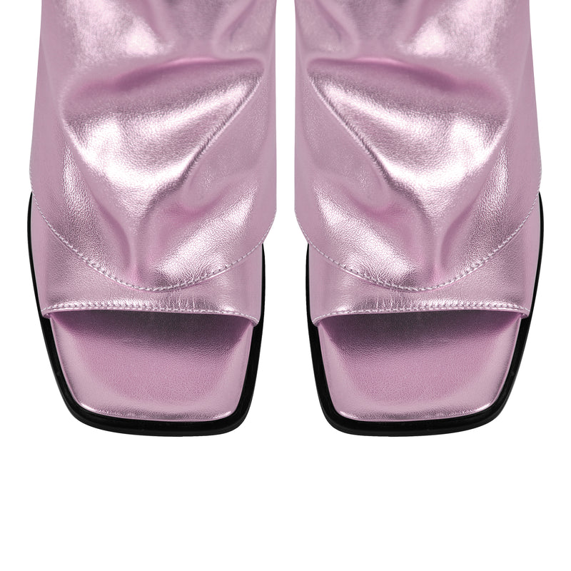 Metallic Open Toe Wedge Heel Boots
