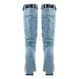 Square Toe Denim Chunky Heel Platform Boots