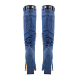 Square Toe Denim Chunky Heel Platform Boots