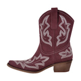 Embroidered Pointed Toe Ankle Western Boots