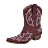 Embroidered Pointed Toe Ankle Western Boots