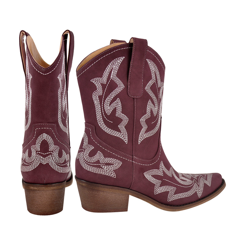 Embroidered Pointed Toe Ankle Western Boots