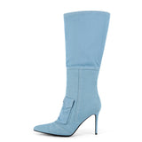 Pointed Denim High Heel Boots