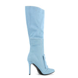 Pointed Denim High Heel Boots