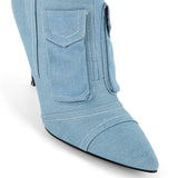 Pointed Denim High Heel Boots
